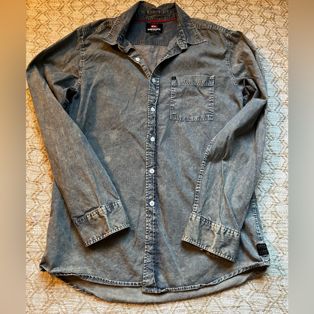 Quicksilver Grey Denim Long Sleeve Button Down